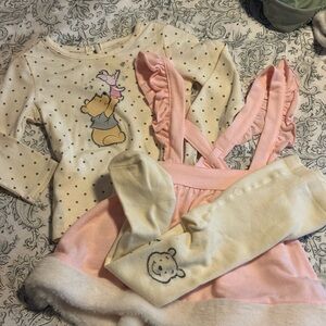 Disney Baby Cream and Gray Polka Dot Outfit